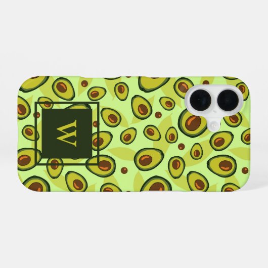 Green Avocado Fruit Pattern Monogram iPhone 16 Hoesje (Achterkant horizontaal)
