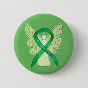 Green Awareness Ribbon Angel Art Button