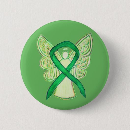 Green Awareness Ribbon Angel Art Button (Voorkant)
