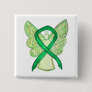 Green Awareness Ribbon Angel Custom Art Pins Vierkante Button 5,1 Cm