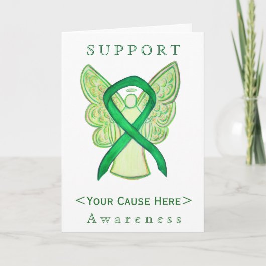 Green Awareness Ribbon Angel Gepersonaliseerd Card Kaart (Voorkant)