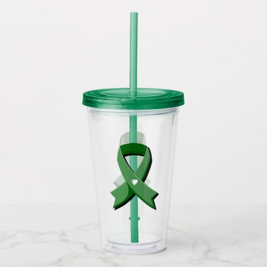Green Awareness Ribbon White Heart Acryl Drinkbeker (Voorkant)