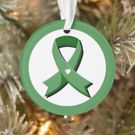 Green Awareness Ribbon White Heart Ornament (Boom)