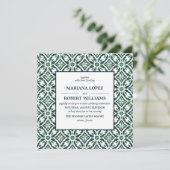 Green Azulejo | Spaans Tegel Pattern Wedding Kaart (Staand voorkant)