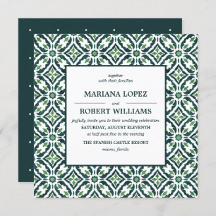Green Azulejo   Spaans Tegel Pattern Wedding Kaart