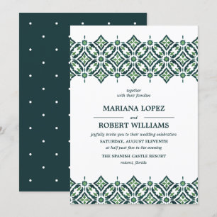 Green Azulejo   Spaanse Tegel border lace Wedding Kaart