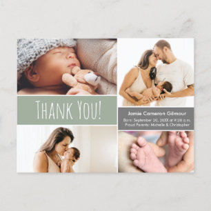 Green Baby boy Foto Collage baby shower bedankt Briefkaart