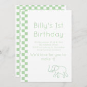 Green Baby Elephant Invitation d'anniversaire (Devant / Derrière)