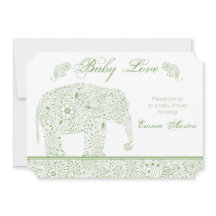 Green Baby Elephant Shower Uitnodiging