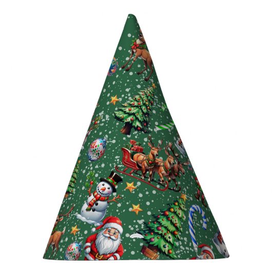 Green Background Christmas Decorative Pattern Feesthoedjes (Rechts)