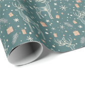 Green background with deer, gift packaging cadeaupapier (Rol Hoek)