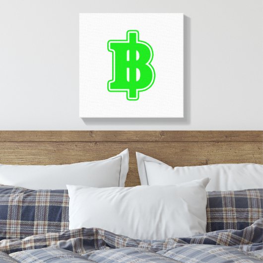 GREEN BAHT SIGN ฿ Thaise ฿ Canvas Afdruk (Insitu (Slaapkamer))