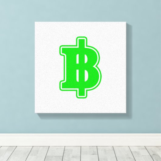 GREEN BAHT SIGN ฿ Thaise ฿ Canvas Afdruk (Insitu (Houten vloer))