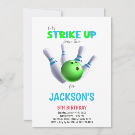 Green Ball Bowling Invitations d'anniversaire (Devant)