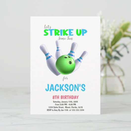 Green Ball Bowling Invitations d'anniversaire (Debout devant)
