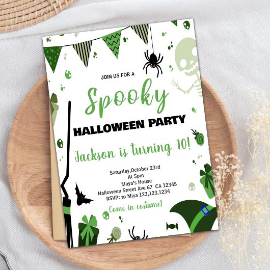 Green Ballon Halloween Invitations d'anniversaire