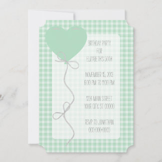 Green Balloon en Gingham Birthday Kaart
