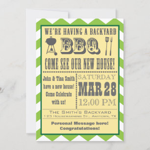 Green Barbecue Housewarming Invitation Kaart