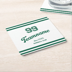 Green Baseball Club Custom Player Nummer & Team Vierkante Kartonnen Onderzetter