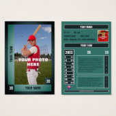 Green Baseball Trading Card Statistiques personnal (Devant & derrière)