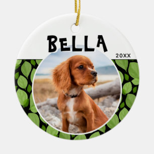 Green Basil Leaf Pattern Puppy Dog Foto Keramisch Ornament