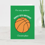 Green Basketball Sport 15e carte d'anniversaire<br><div class="desc">Une carte verte personnalisée de basket-ball 15ème anniversaire pour filleul, fils, petit-fils et plus. Vous pourrez facilement personnaliser le front avec son nom. L'intérieur lit un message d'anniversaire, que vous pouvez facilement éditer aussi. Vous pouvez personnaliser le dos de cette carte d'anniversaire de basket-ball avec l'année. Cela ferait un grand...</div>