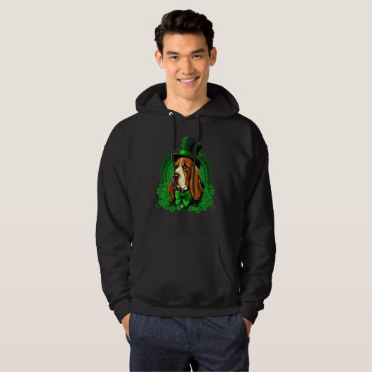 Green Basset Hound shamrock on St Patricks Day Bas Hoodie (Voorkant volledig)