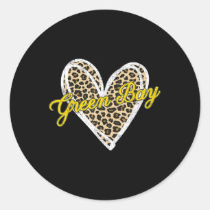 Green Bay Heart Leopard Vintage voor Vrouwen Meisj Ronde Sticker