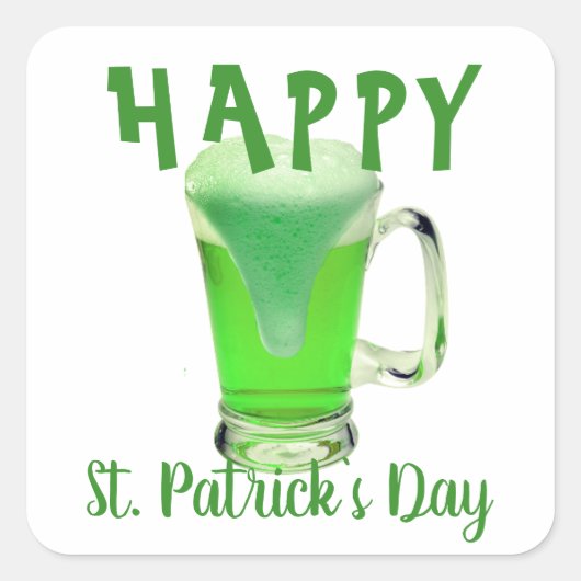 Green Beer Glass Happy St. Patrick's day Vierkante Sticker (Voorkant)