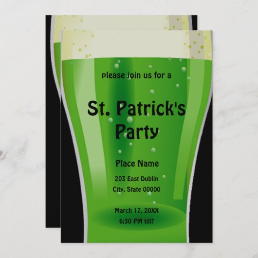 Green Beer St. Patrick's Day Party Invitation (Devant / Derrière)