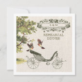 Green Beige  Art Burlap Rehearsal Dinner Kaart (Voorkant)