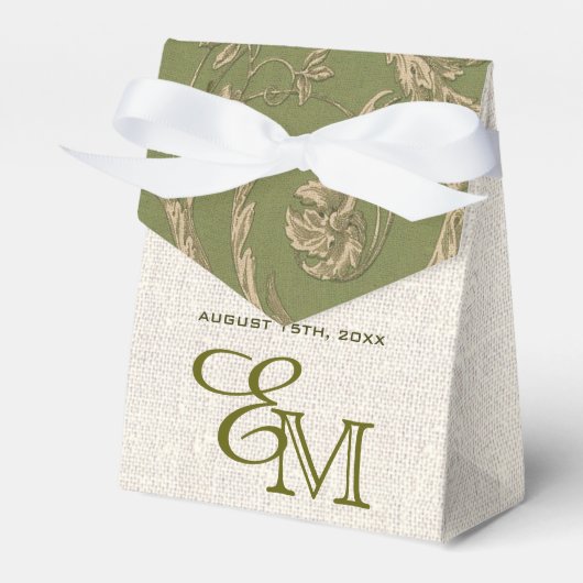 Green Beige Pattern Burlap Wedding Bedankdoosjes (Voorkant Zijde)