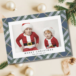 Green Beige Tartan Pset Photo Card voor Kerstmis Feestdagenkaart