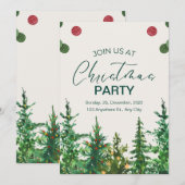 Green Beige Winter Christmas Party Invitation (Devant / Derrière)