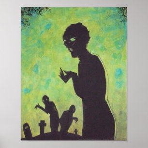 Green betekent GO Zombie silhouette Horror Art pos Poster