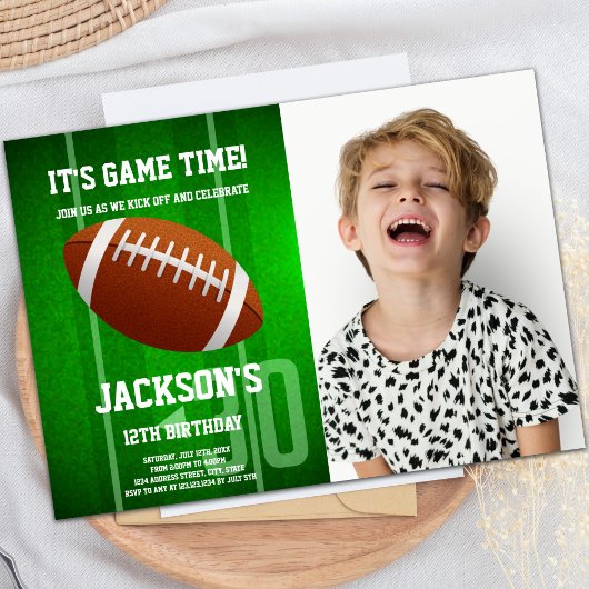 Green Big Ball Football Anniversaire Invitations p