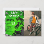 Green Bike Anniversaire Photo Invitation (Devant)