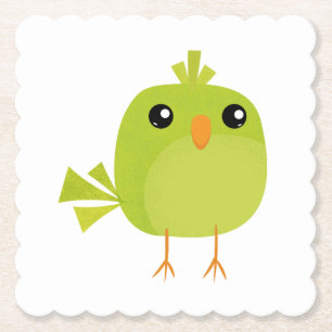 Green Bird Cartoon Kartonnen Onderzetters
