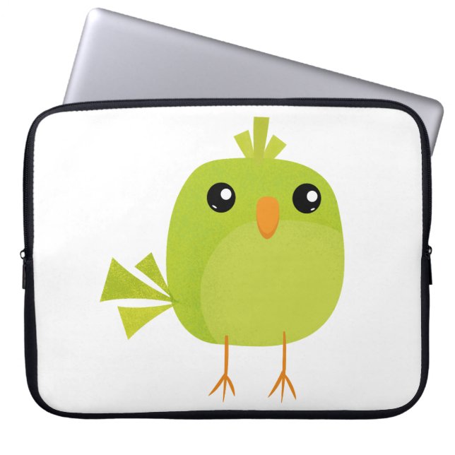 Green Bird Cartoon Laptop Sleeve (Voorkant)