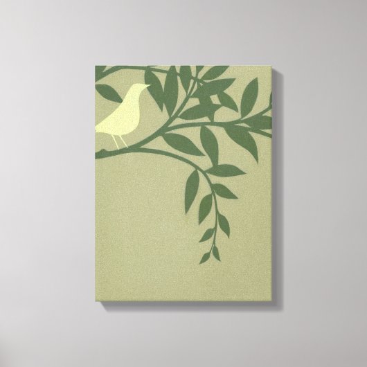 Green Bird Perched on Green Branch Canvas Afdruk (Voorkant)