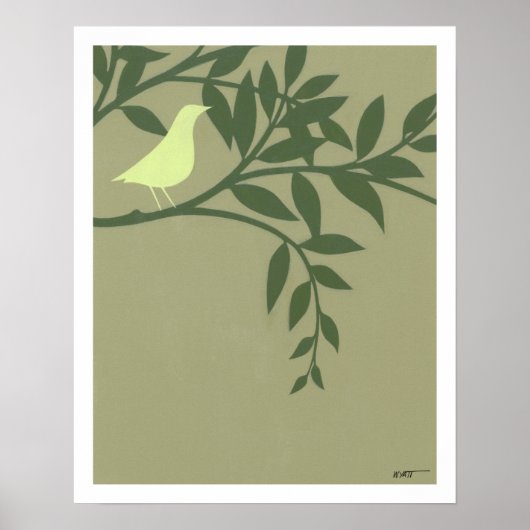 Green Bird Perched on Green Branch Poster (Voorkant)