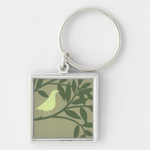 Green Bird Perched on Green Branch Sleutelhanger
