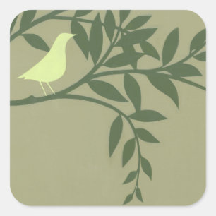 Green Bird Perched on Green Branch Vierkante Sticker