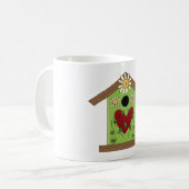 Green Birdhouse met hart en madeliefjes Koffiemok (Voorkant links)