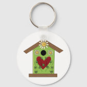 Green Birdhouse met hart en madeliefjes Sleutelhanger (Achterkant)