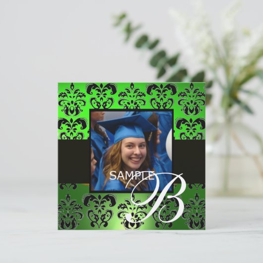 GREEN BLACK AFSTUDEREN DAMASK MONOGRAM champagne Kaart (Staand voorkant)