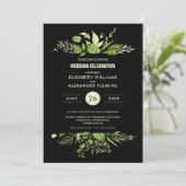 Green Black Botanical Waterverf Wedding Kaart (Staand voorkant)