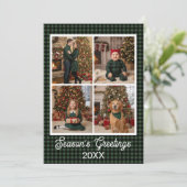 Green & Black Buffalo Plaid Aangepaste naam en tek Feestdagenkaart (Staand voorkant)