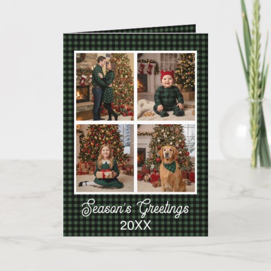 Green & Black Buffalo Plaid Aangepaste naam en tek Kaart (Voorkant)