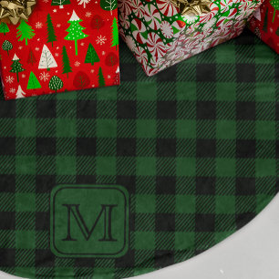 Green Black Buffalo Plaid gepersonaliseerd monogra Kerstboom Rok
